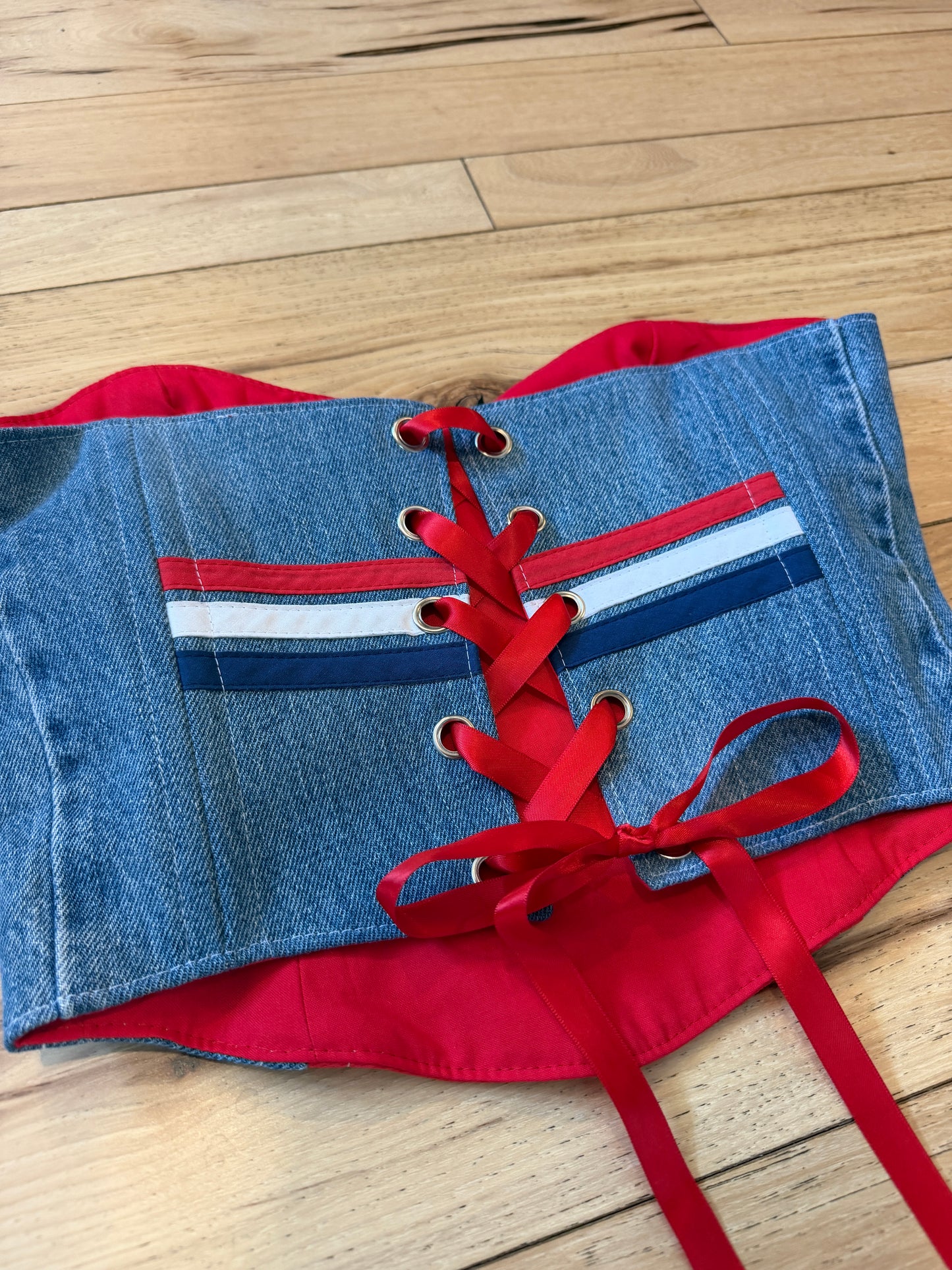 Upcycled Red Sox Denim Corset Top