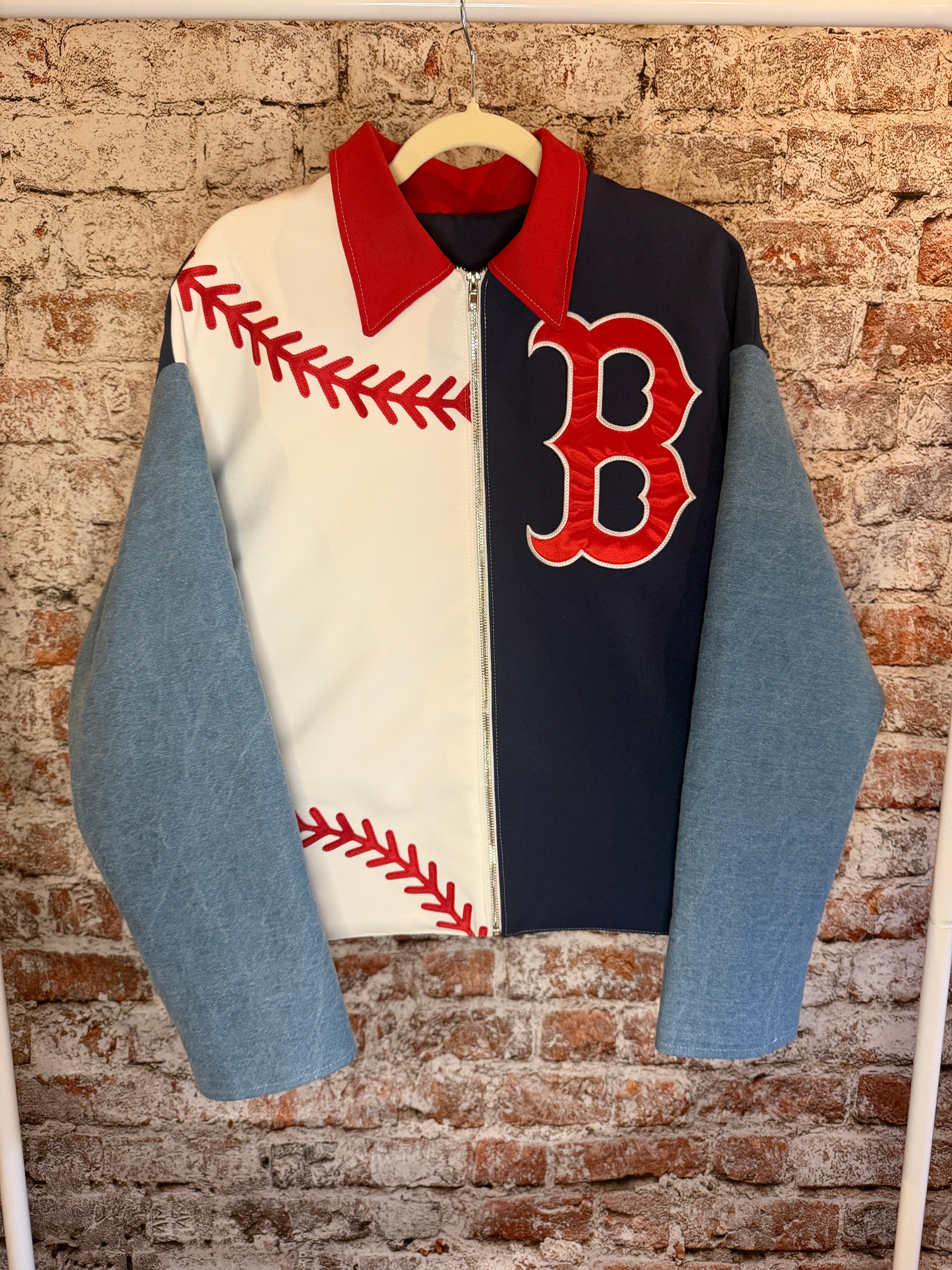 Boston Red Sox Upcycled Boxy Denim Jersey Jacket Unisex Medium