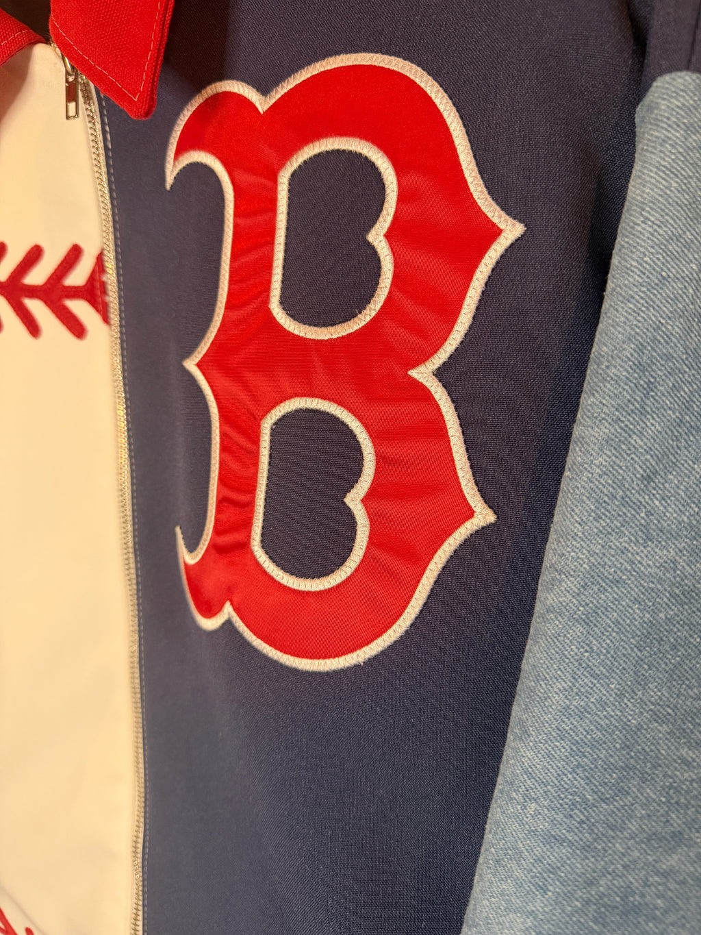 Boston Red Sox Upcycled Boxy Denim Jersey Jacket Unisex Medium