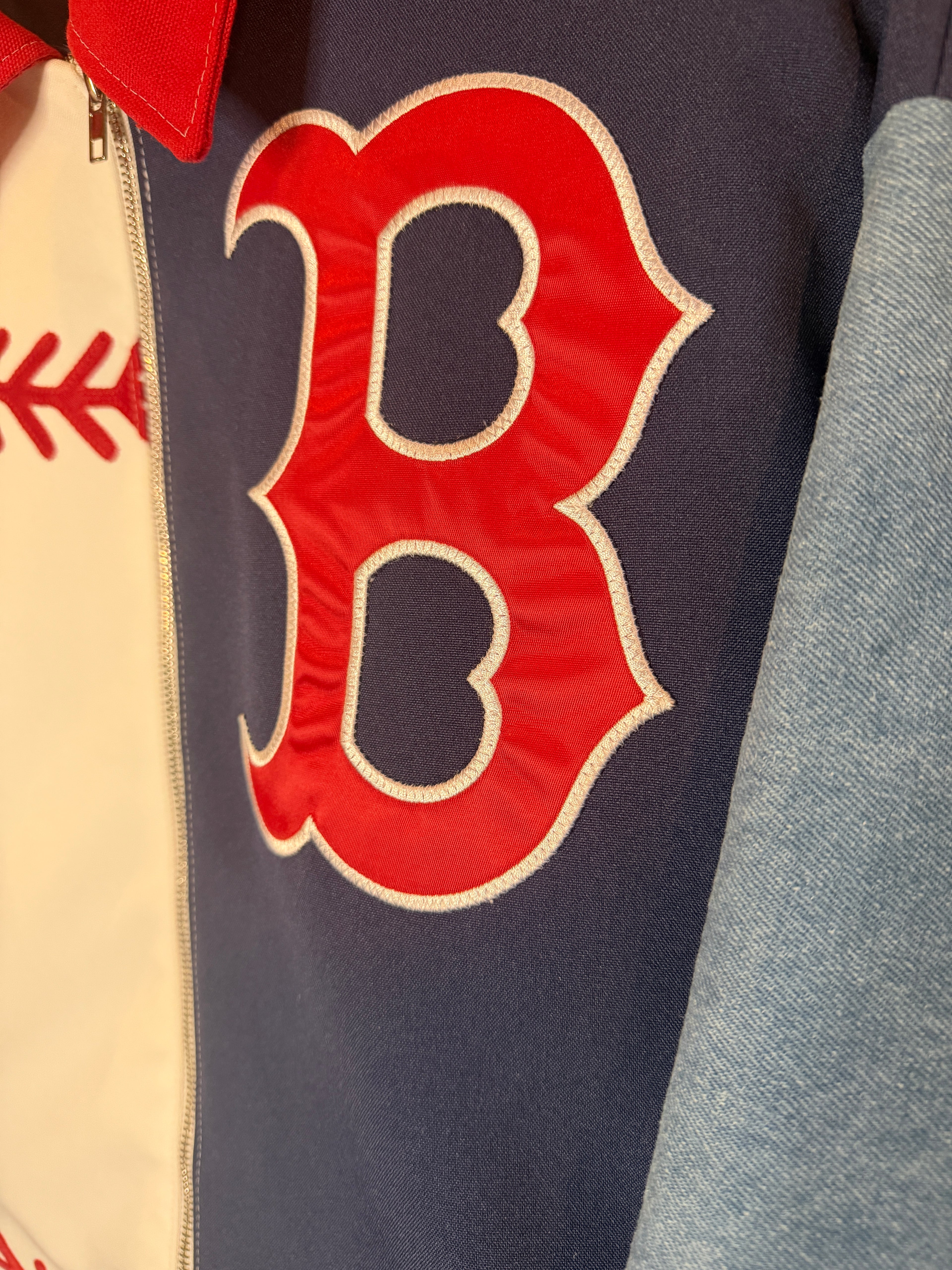 Boston Red Sox Upcycled Boxy Denim Jersey Jacket Unisex Medium