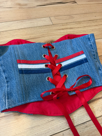 Upcycled Red Sox Denim Corset Top