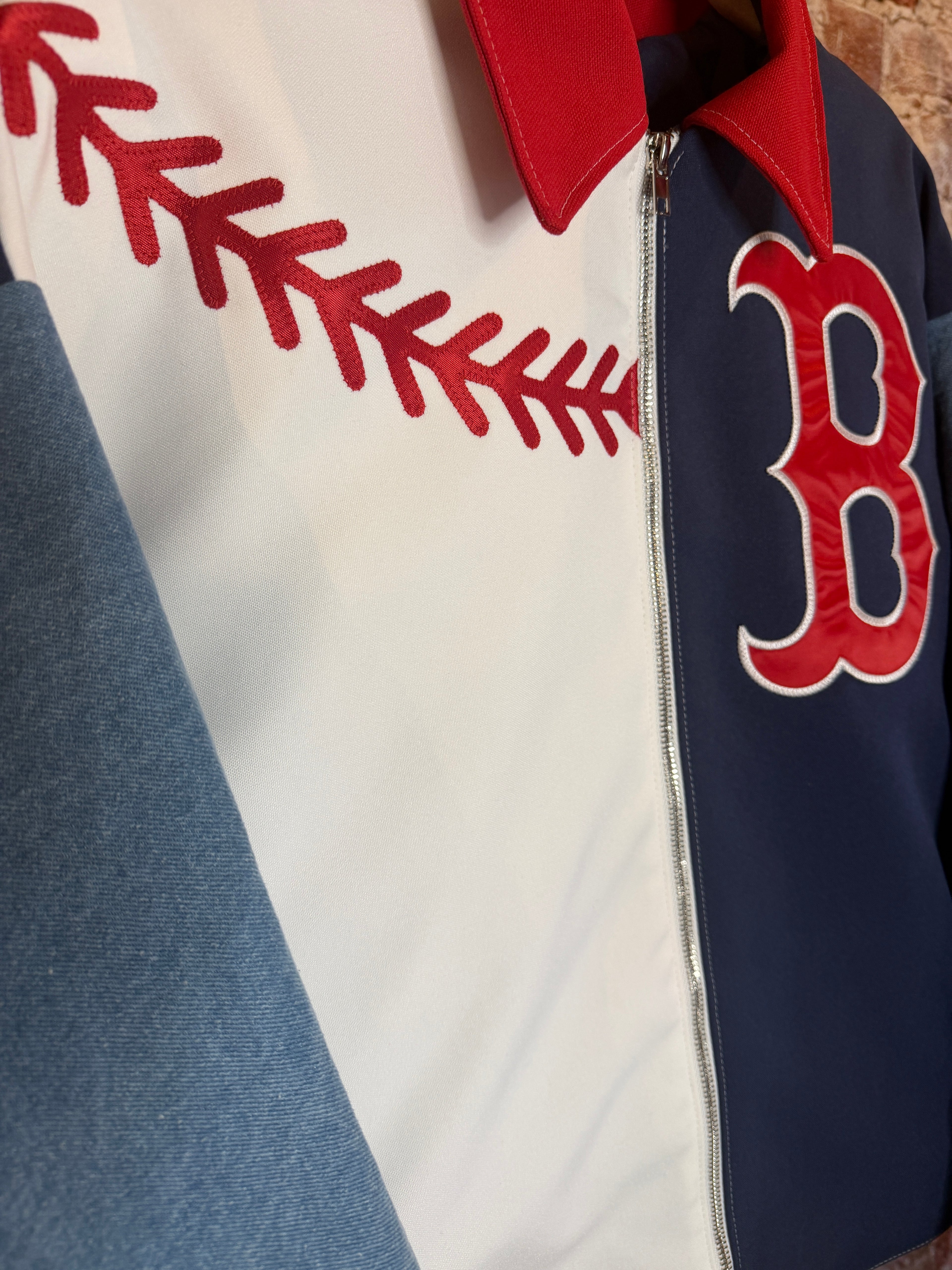 Boston Red Sox Upcycled Boxy Denim Jersey Jacket Unisex Medium