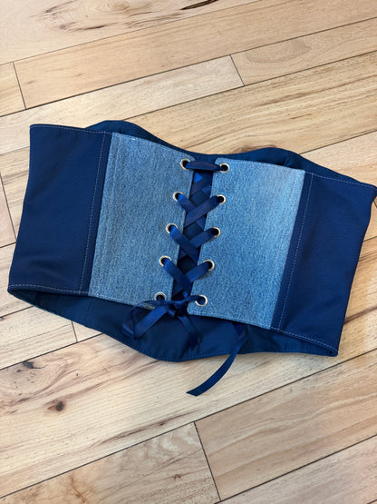 Upcycled Patriots Denim Corset Top