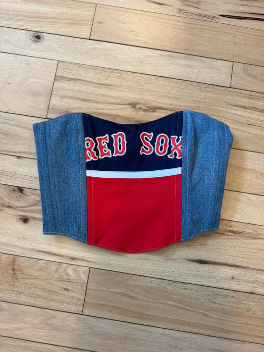 Upcycled Red Sox Denim Corset Top