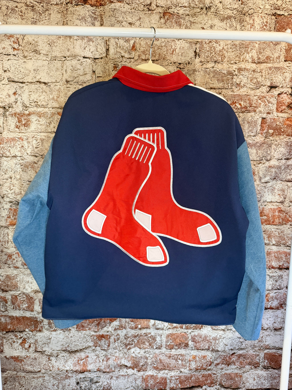 Boston Red Sox Upcycled Boxy Denim Jersey Jacket Unisex Medium