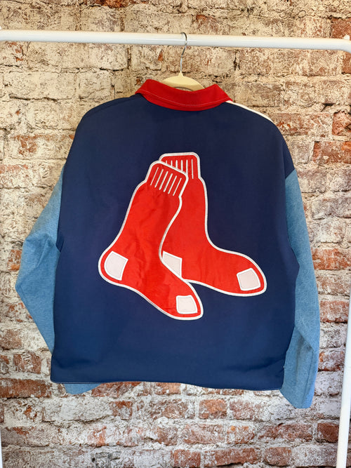 Boston Red Sox Upcycled Boxy Denim Jersey Jacket Unisex Medium